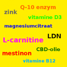 Medicijnen: Q-10 enzym, zink, vitamine D3, magnesiumcitraat, LDN, L-carnitine, CBD-olie, mestinon, vitamine B12
